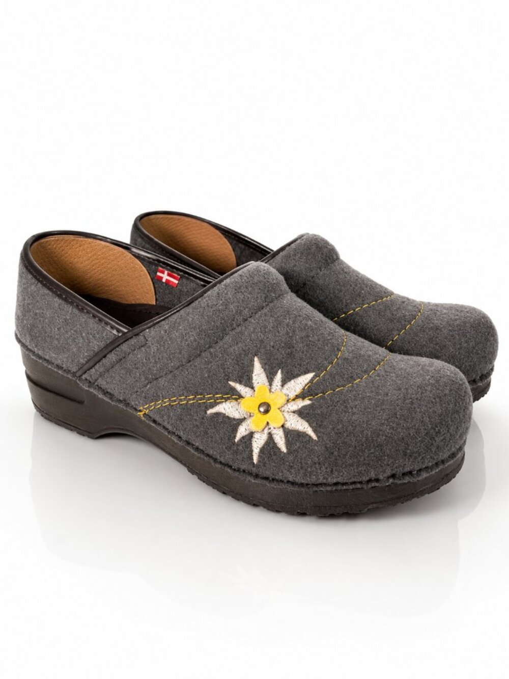 SANITA Danish Flower Clogs Gray Felt Vegan 39 7.5-8 NWOT
